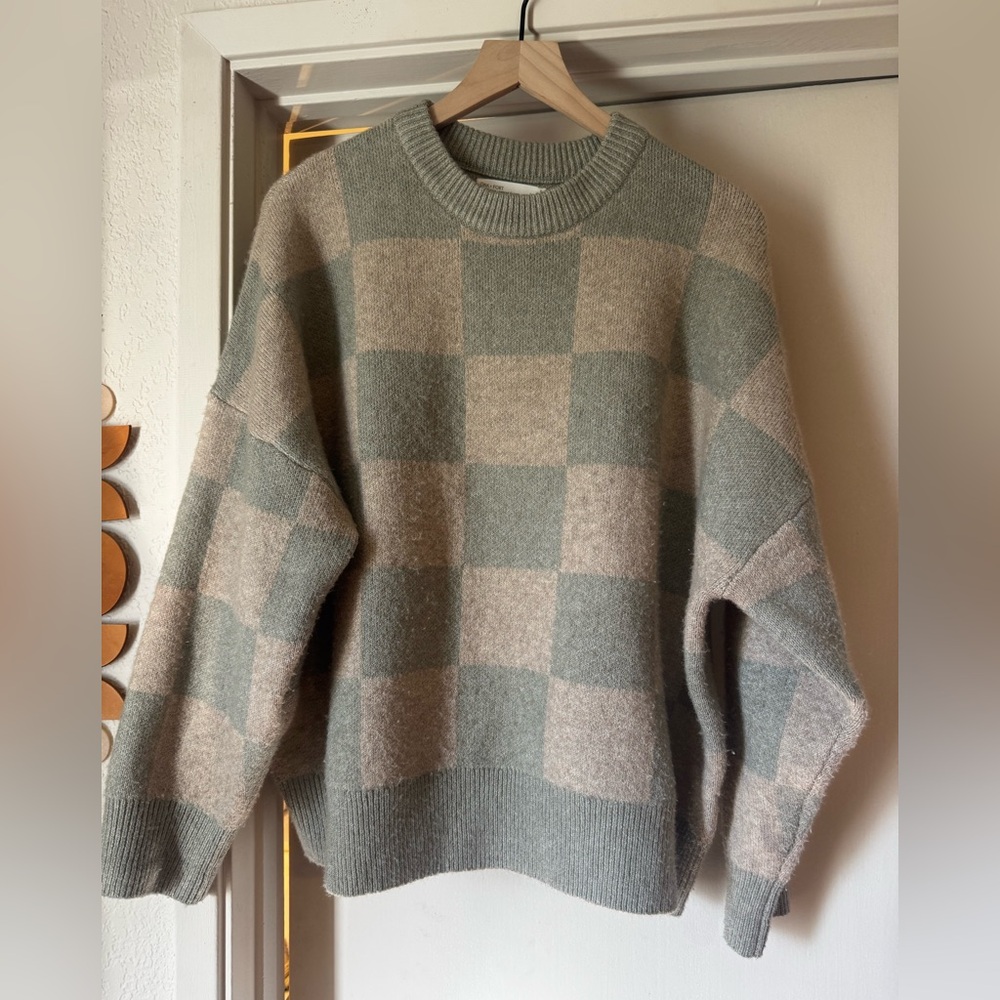Oak+Fort Checkered Sweater - Green and Beige